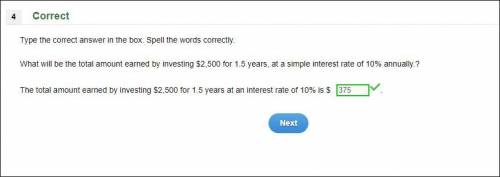 What will be the total amount earned by investing $2,500 for 1.5 years, at a simple interest rate of