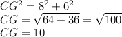 CG^{2}=8^{2}+6^{2}\\CG=\sqrt{64+36}=\sqrt{100}\\  CG=10