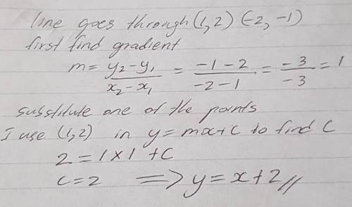 Write in slope-intercept form an equation of the line that passes through the given points. (1, 2),