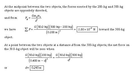 A200-kg object and a 500-kg object are separated by 4.00 m. (a) find the net gravitational force exe