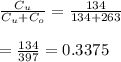 \frac{C_u}{C_u+C_o} = \frac{134}{134+263}  \\  \\ = \frac{134}{397} =0.3375