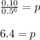 \frac{0.10}{0.5^6}=p&#10;\\&#10;\\6.4=p