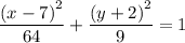 \dfrac{\left(x-7\right)^2}{64}+\dfrac{\left(y+2\right)^2}{9}=1
