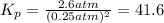 K_p=\frac{2.6 atm}{(0.25 atm)^2}=41.6