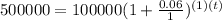 500000=100000(1+ \frac{0.06}{1})^{(1)(t)}