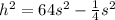 h^2 = 64s^2  -\frac 14s^2