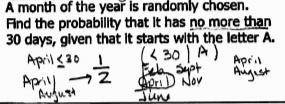 Amonth of the year is randomly chosen. find the probability that it has no more than 30 days, given