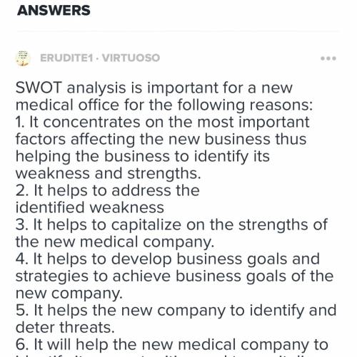 What are four reasons why swot analysis is important to a new medical office