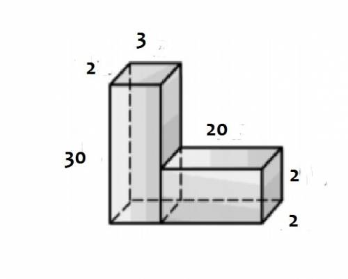 Draw an example of a composite figure that has a volume between 250 and 300 cubic units