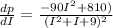 \frac{dp}{dI}=\frac{-90I^2+810)}{(I^2+I+9)^2}