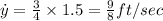 \dot{y}=\frac{3}{4}\times 1.5=\frac{9}{8}ft/sec