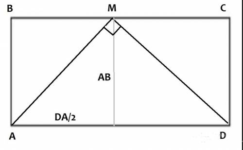 Suppose abcd is a rectangle. find ab and ad if point m is the midpoint of  bc ,  am ⊥  md , and the