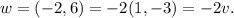 w=(-2,6)=-2(1,-3)=-2v.