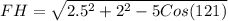 FH= \sqrt{2.5^{2}+2^{2}-5Cos(121)}