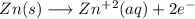 Zn (s) \longrightarrow Zn^+^2 (aq) + 2e^-