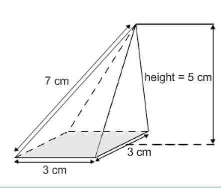 He volume of the pyramid shown in the figure is cubic centimeters. if the slant height of the pyrami