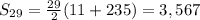 S_{29} = \frac{29}{2} (11 + 235) = 3,567