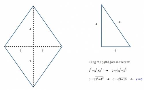 The diagonals of a rhombus are 6 inches and 8 inches. what is the perimeter of the rhombus?