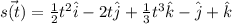 \vec{s(t)}=\frac{1}{2}t^2\hat{i}-2t\hat{j}+\frac{1}{3}t^3\hat{k}-\hat{j}+\hat{k}