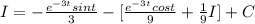 I=-\frac{e^{-3t} sint}{3} - [\frac{e^{-3t} cost }{9}+\frac{1}{9} I]+C