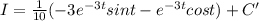 I=\frac{1}{10}(-3e^{-3t} sint-e^{-3t} cost)+C'