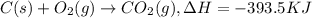 C(s)+O_2(g)\rightarrow CO_2(g), \Delta H=-393.5KJ