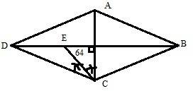 The angle bisector of ∠acd in rhombus abcd makes a 64° angle with the diagonal bd . find the measure
