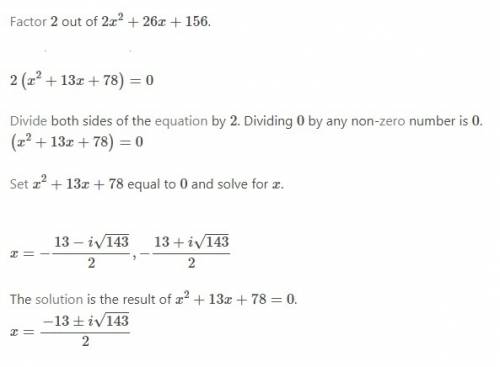 Find the product of the solutions of this equation 2x^2+26x+156=0
