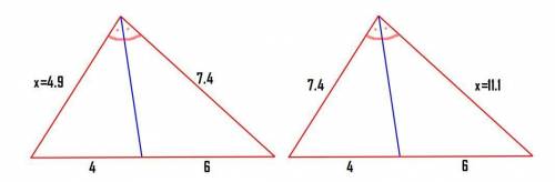 An angle bisector of a triangle divides the opposite side of the triangle into segments 6 cm and 4 c
