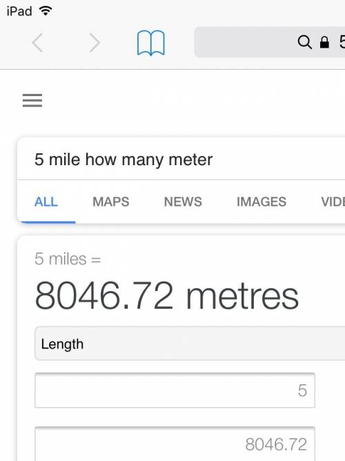 1mile = 5,280 feet 1 foot = .3048 meters convert 5 miles to meters (round to the nearest meter). a)