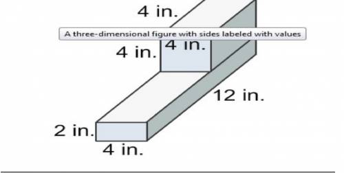 What is the volume of the entire figure?  a three-dimensional figure with sides labeled with values&