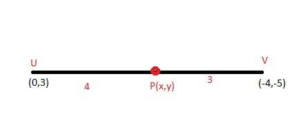 Uv has the endpoints u(0, 3) and v(–4, –5). which shows the correct calculation for finding the x-co