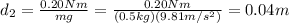 d_2 =  \frac{0.20 Nm}{mg}= \frac{0.20 Nm}{(0.5 kg)(9.81 m/s^2)}=0.04 m