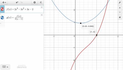 Find all the zeros for each function. p(x)=2x^3-3x^2+3x-2 *show work*