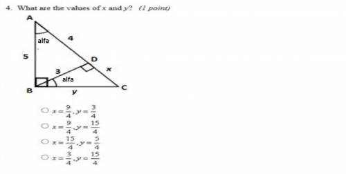 What are the values of x and y  x=9/4 y=3/4x=9/4 y=15/4x=15/4 y=5/4x=3/4 y=15/4