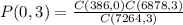 P(0,3)=\frac{C(386,0)C(6878,3)}{C(7264,3)}