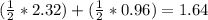 (\frac{1}{2}* 2.32 ) + ( \frac{1}{2} * 0.96) = 1.64