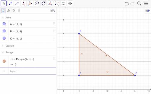 What is the area of this triangle in the coordinate plane?  5 units² 6 units² 7 units² 12 units² a g