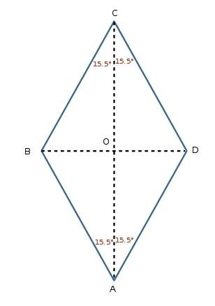 In a rhombus abcd, m∠a = 31°. point o is a point of intersection of diagonals. find the measures of