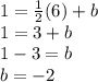 1 =  \frac{1}{2} (6) + b \\ 1 = 3 + b \\ 1 - 3 = b \\ b =  - 2