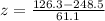 z=\frac{126.3-248.5}{61.1}