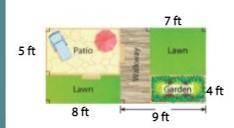 About what percent of the total area of hals backyard is the area taken up by the patio, walkway, an