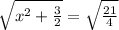 \sqrt{ x^2 + \frac{3}{2} } =  \sqrt{ \frac{21}{4} }