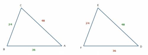 Use the information below to find ef such that triangle abc is congruent to triangle def ab=36 bc=24