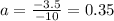 a =   \frac{ - 3.5}{ - 10}  = 0.35