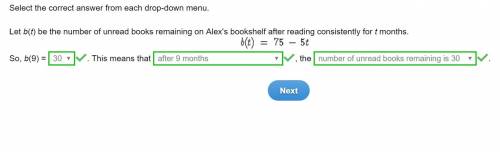 Will mark brainliest !  12 points !  let b(t) be the number of unread books remaining on alex's book