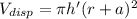 V_{disp}=\pi h'(r+a)^2