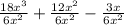 \frac{18x^3}{6x^2}+\frac{12x^2}{6x^2}-\frac{3x}{6x^2}