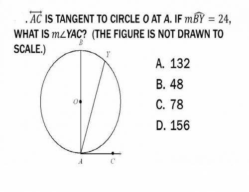 Ac is tangent to circle o at a. if mby =24, what is m