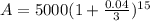 A=5000(1+ \frac{0.04}{3} )^{15}